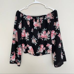 Charlotte Russe Off the Shoulder Black Floral Top
